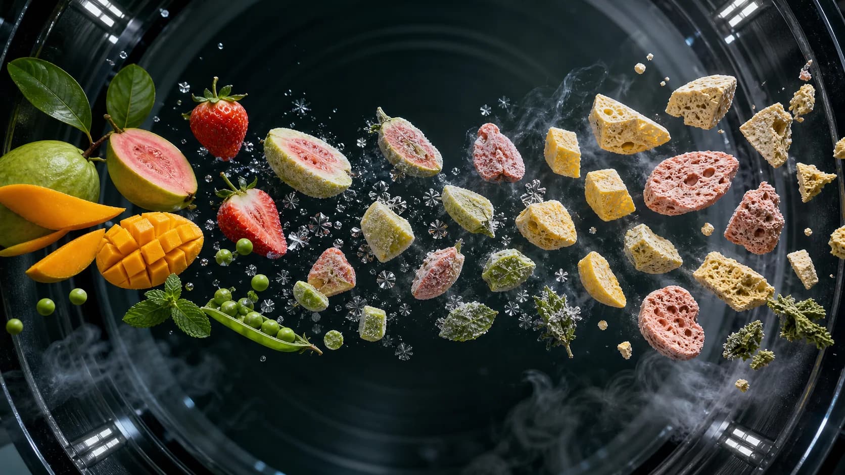 Editorial view of ingredients in a freeze-drying chamber
