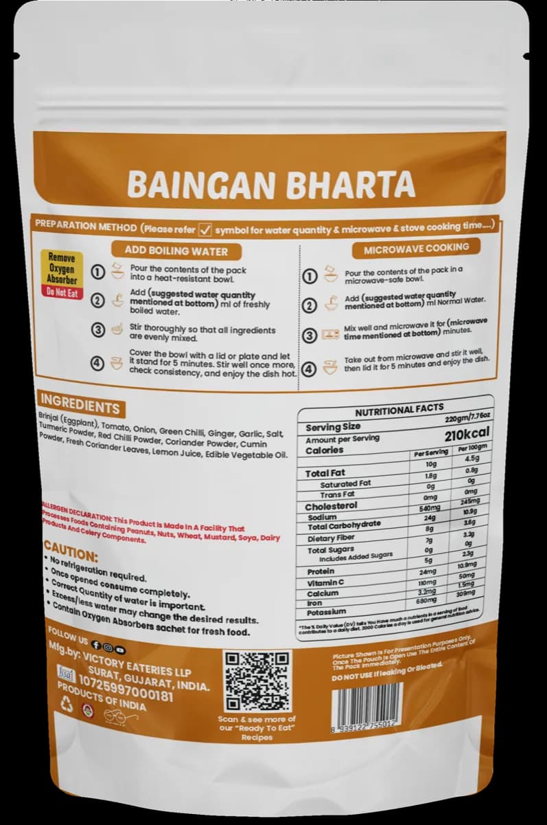 Baingan Bhartha — back of pack