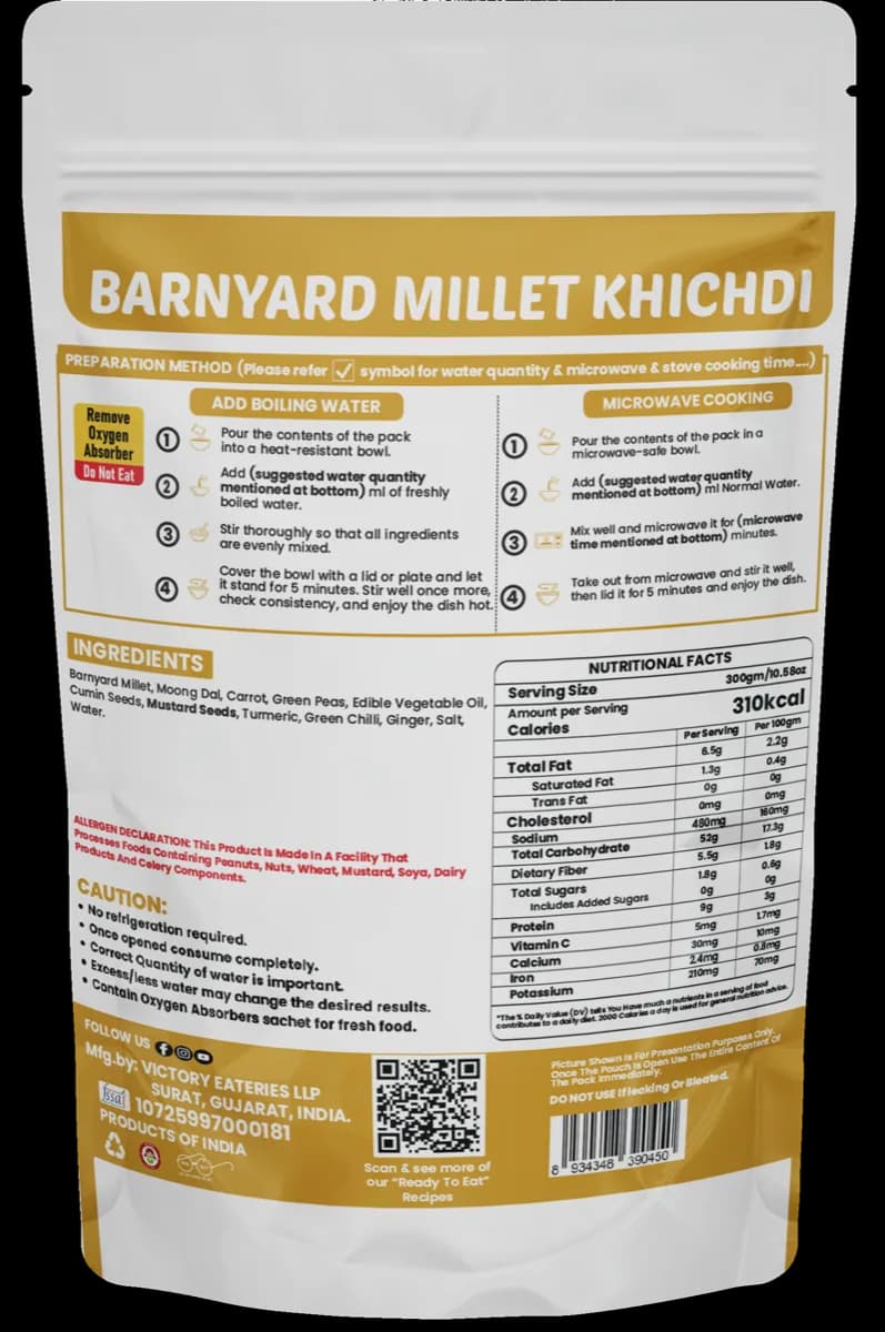 Barnyard millet khichdi — back of pack