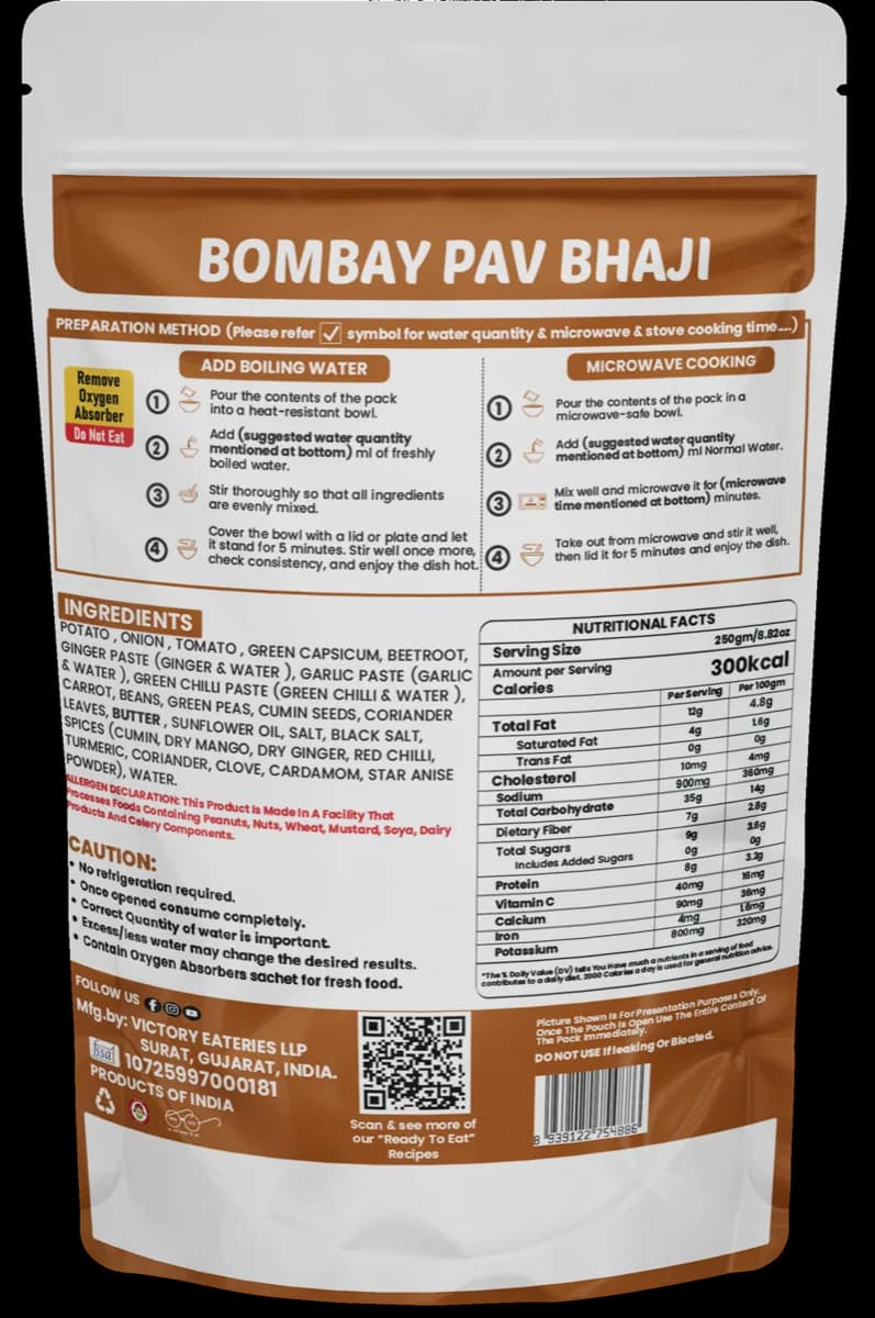 Bombay Pav Bhaji — back of pack