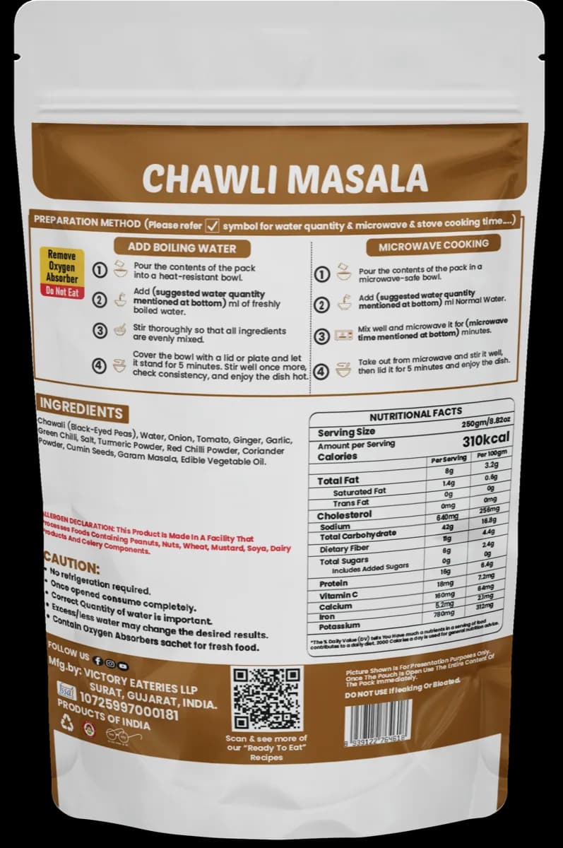 Chawali Masala — back of pack