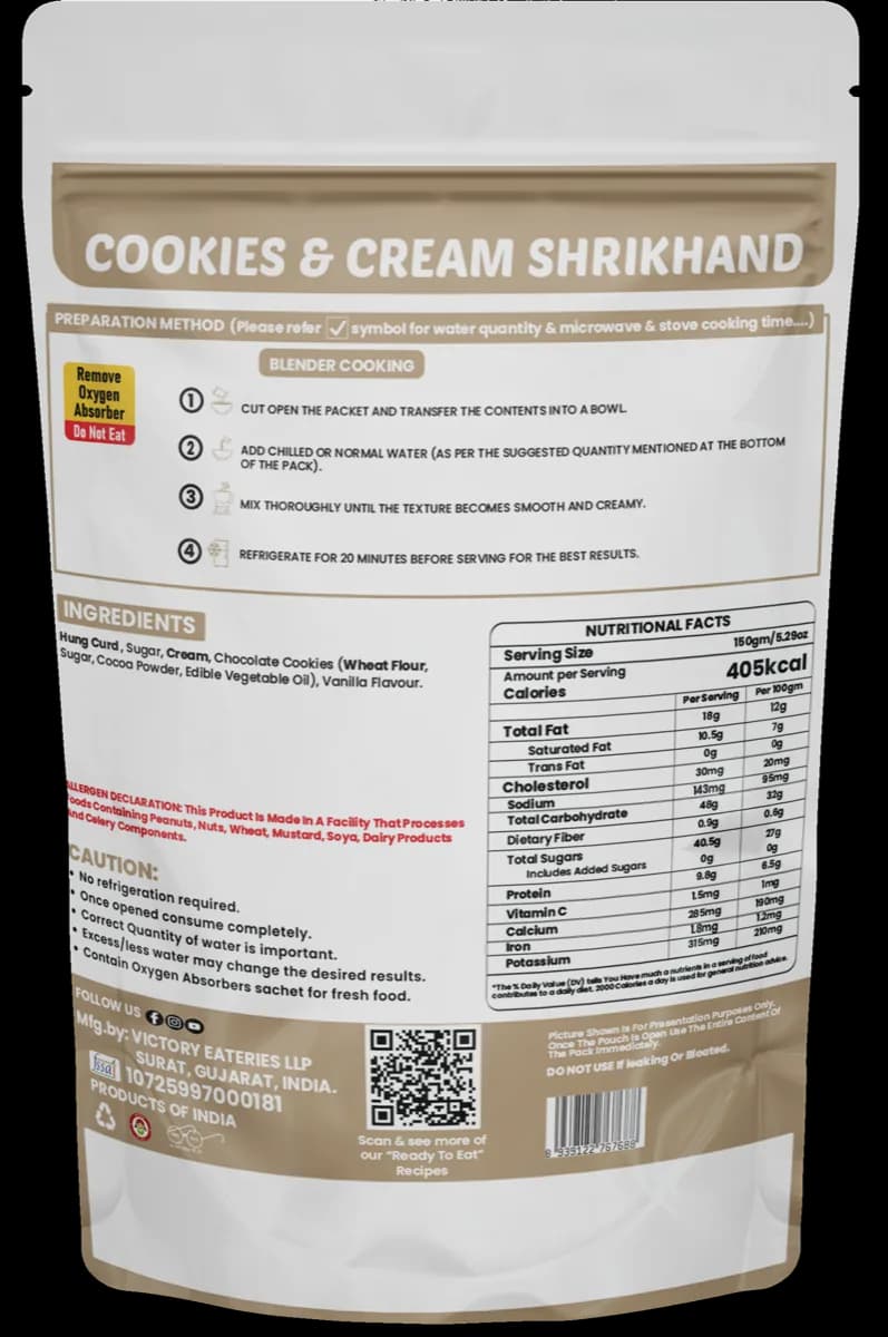 Cookies & Cream Shrikhand — back of pack