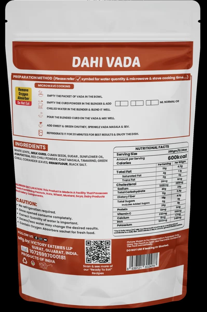 Dahi Vada — back of pack