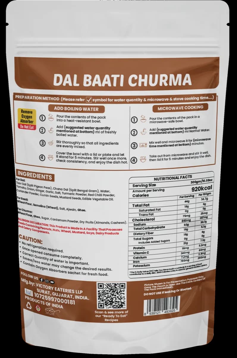 Dal Baati Churma — back of pack