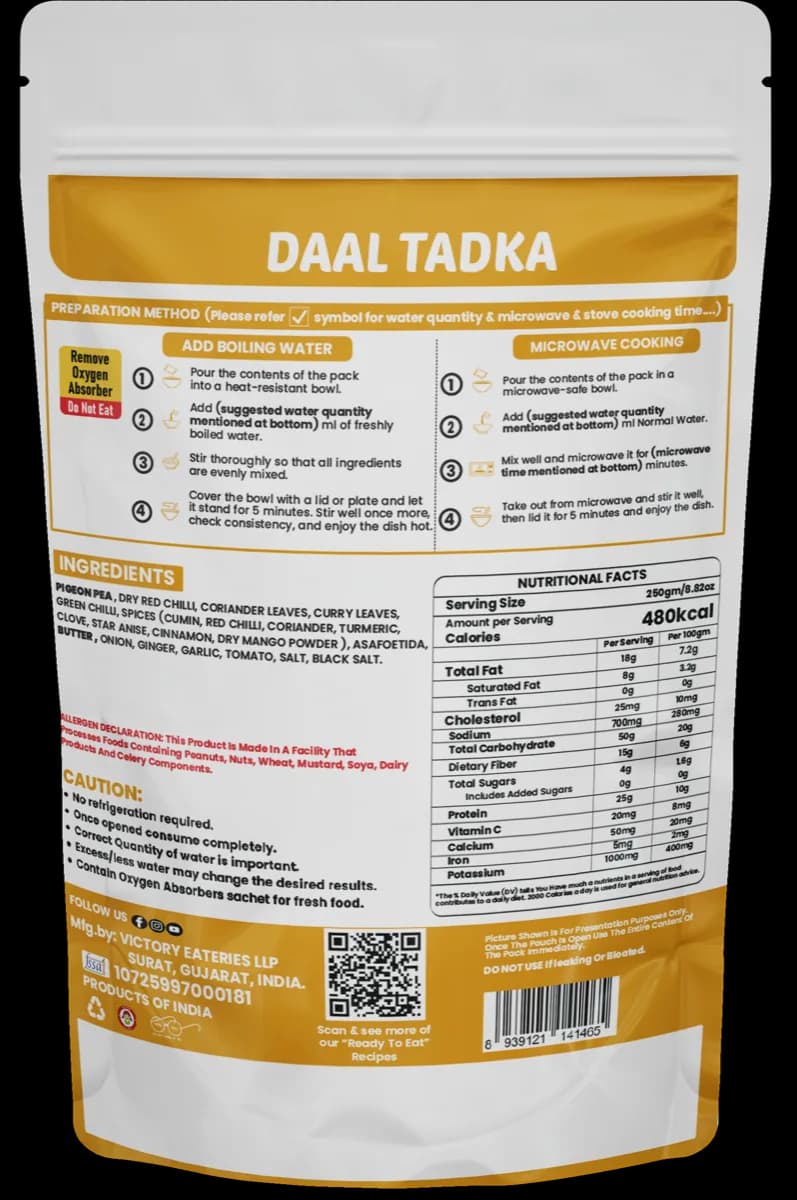 Dal Tadka — back of pack