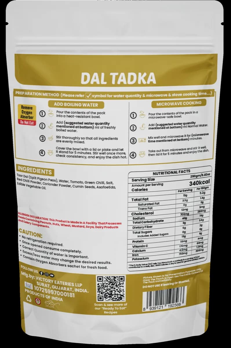 Dal Tadka (Jain) — back of pack