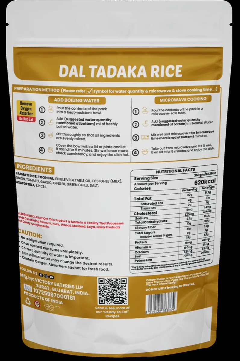 Dal Tadka Rice — back of pack