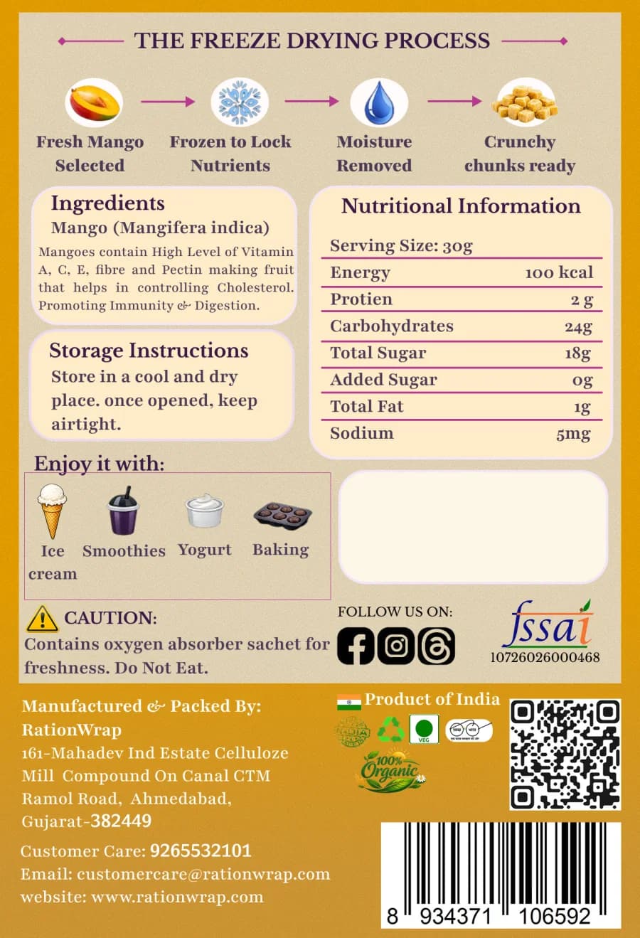 Mango Chunks — back of pack