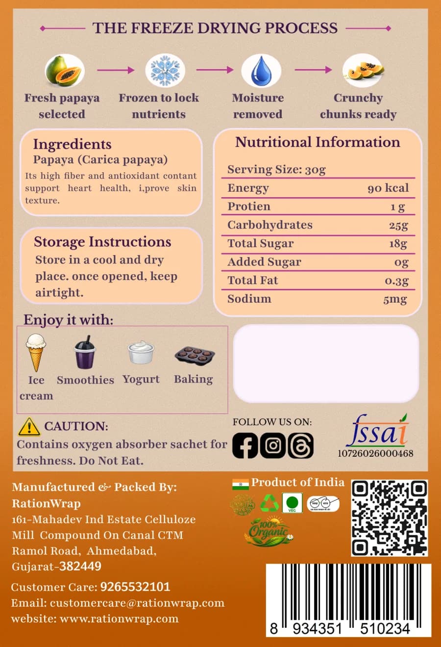 Papaya Chunks — back of pack