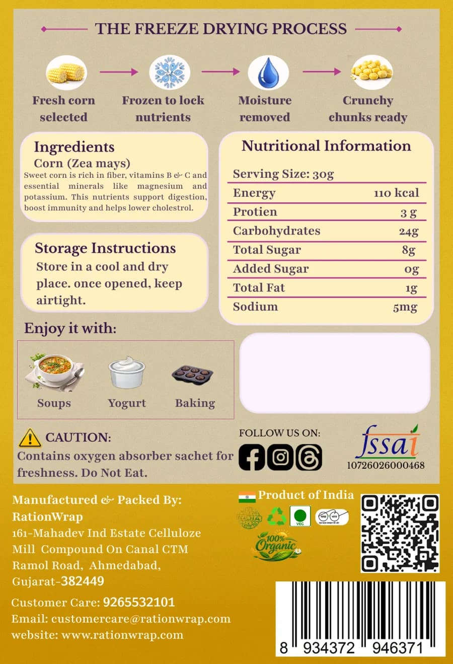 Sweet Corn Chunks — back of pack