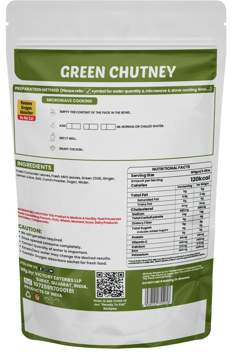 Green Chutney — back of pack
