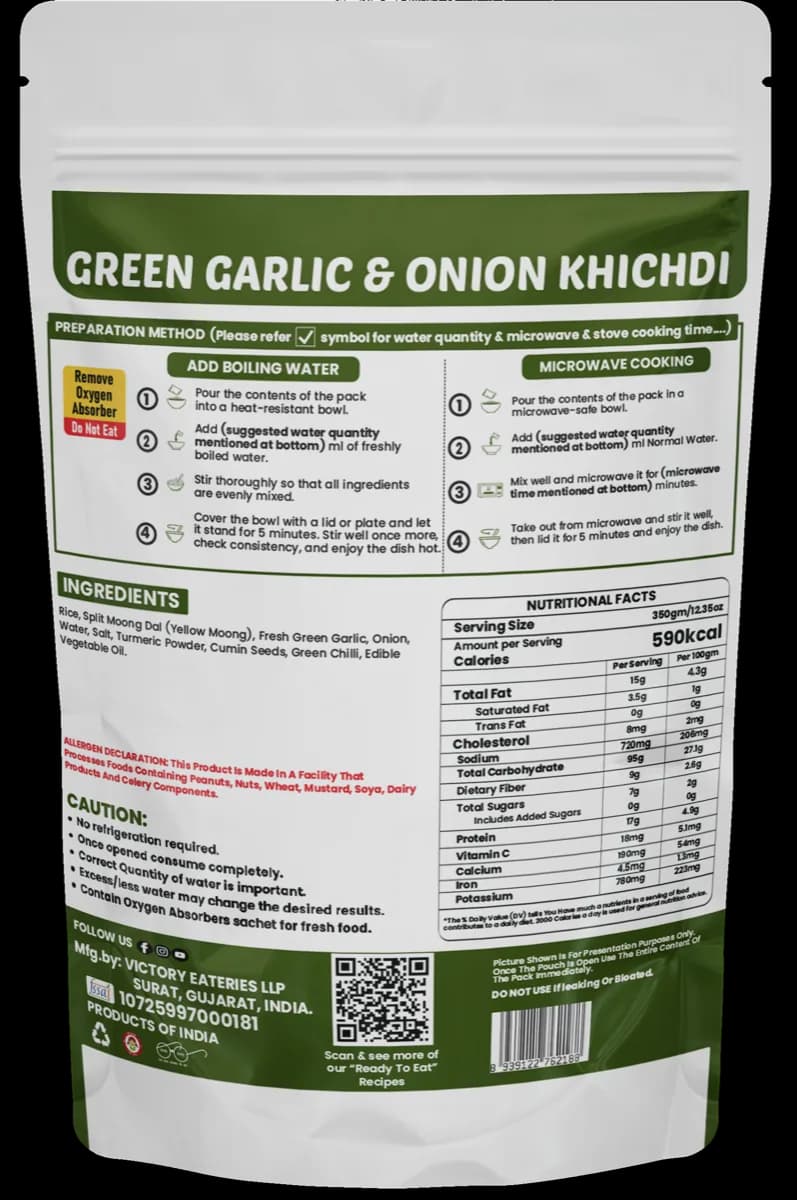 Green Garlic & Onion Khichdi — back of pack