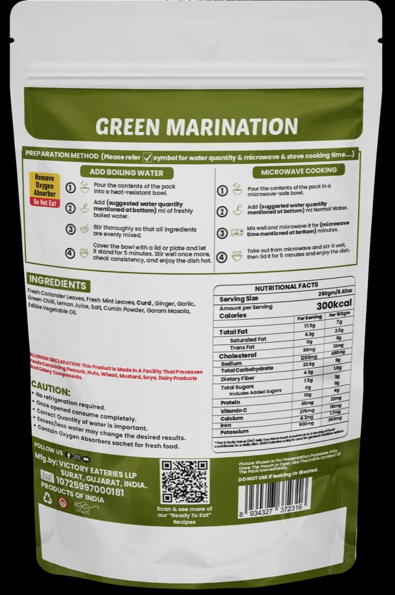 Green Marination — back of pack