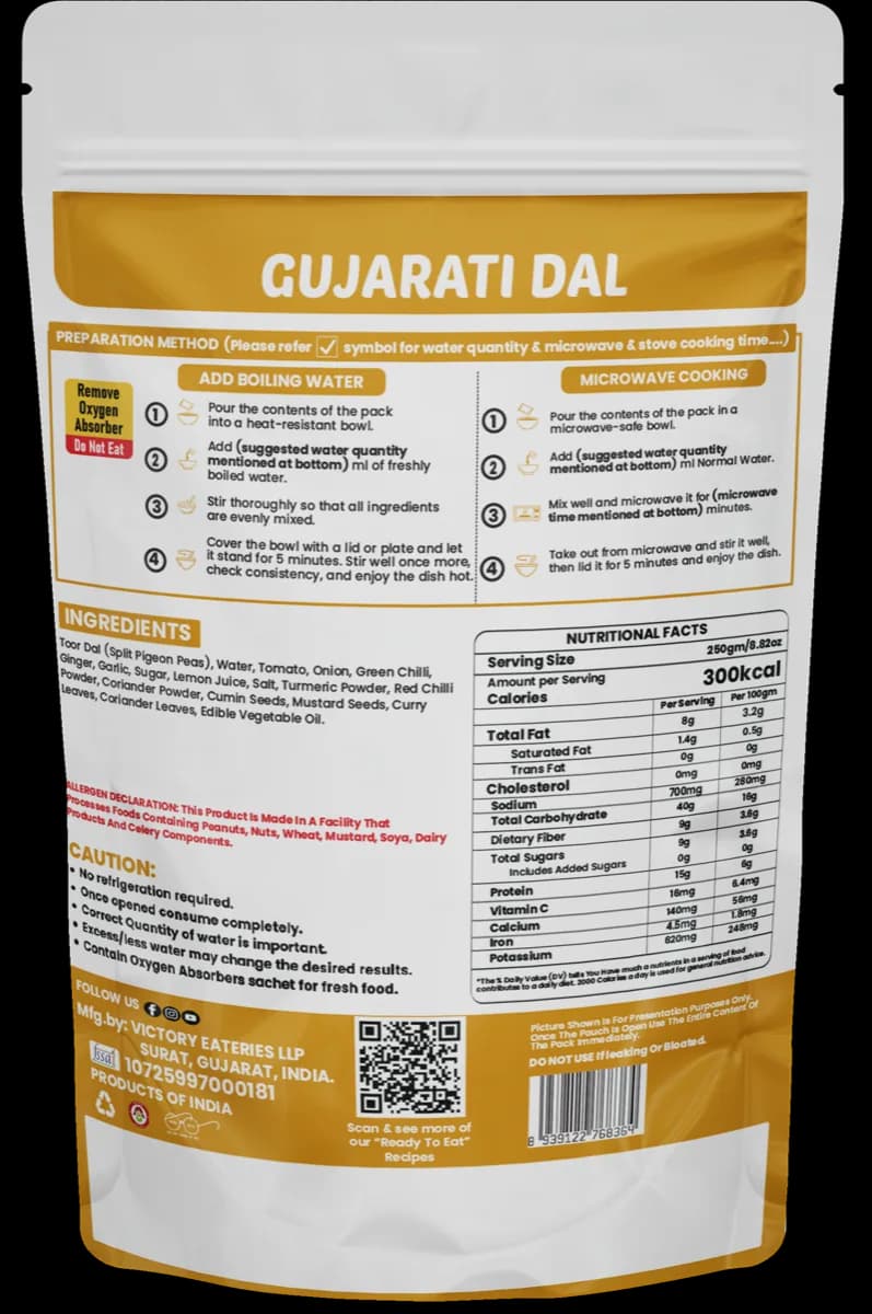 Gujarati Dal — back of pack