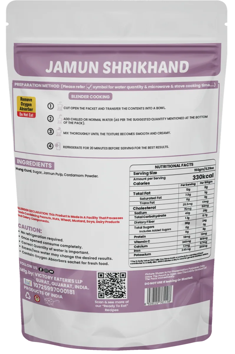Jamun Shrikhand — back of pack