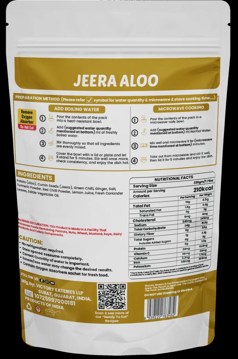 Jeera Aloo — back of pack