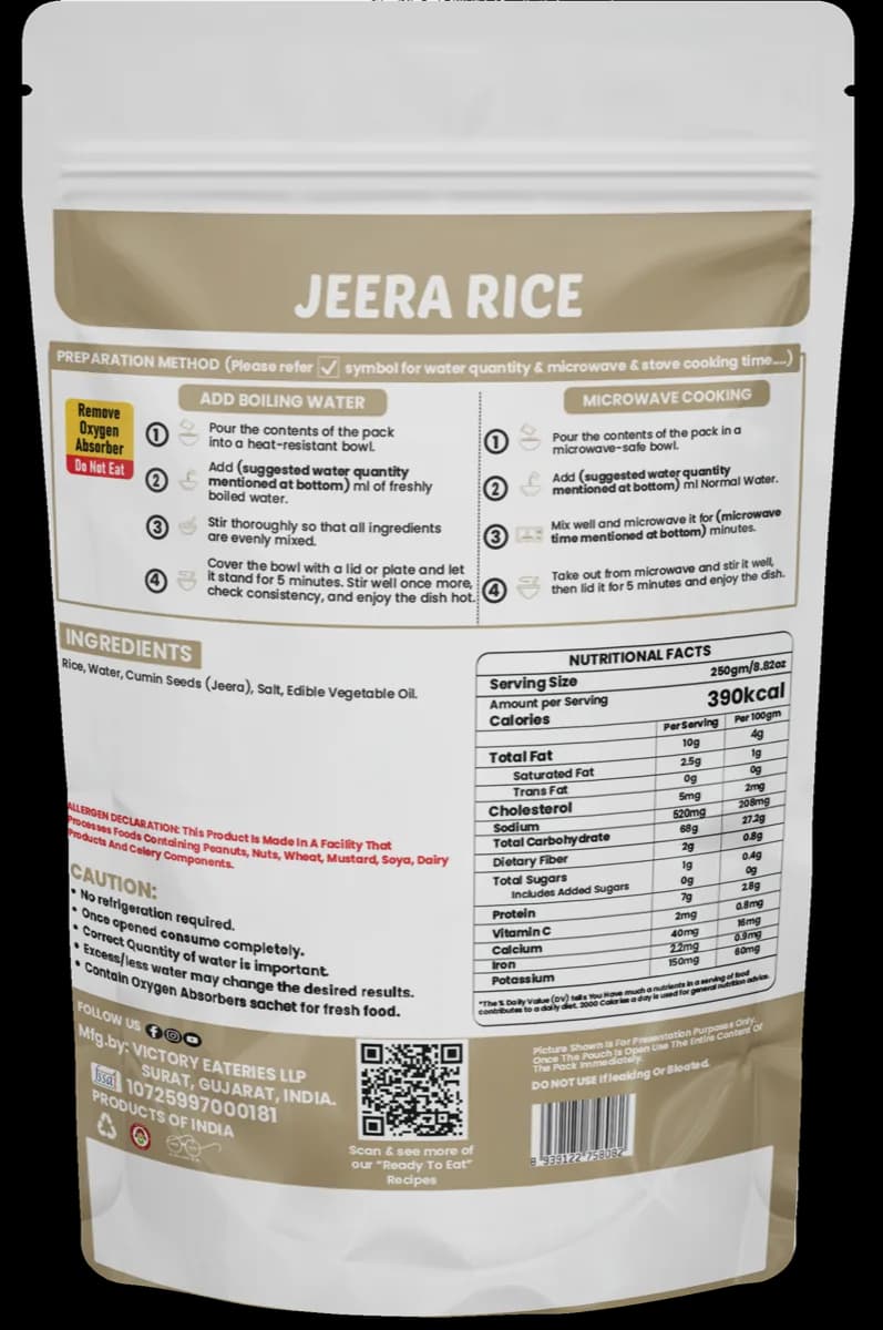 Jeera Rice — back of pack