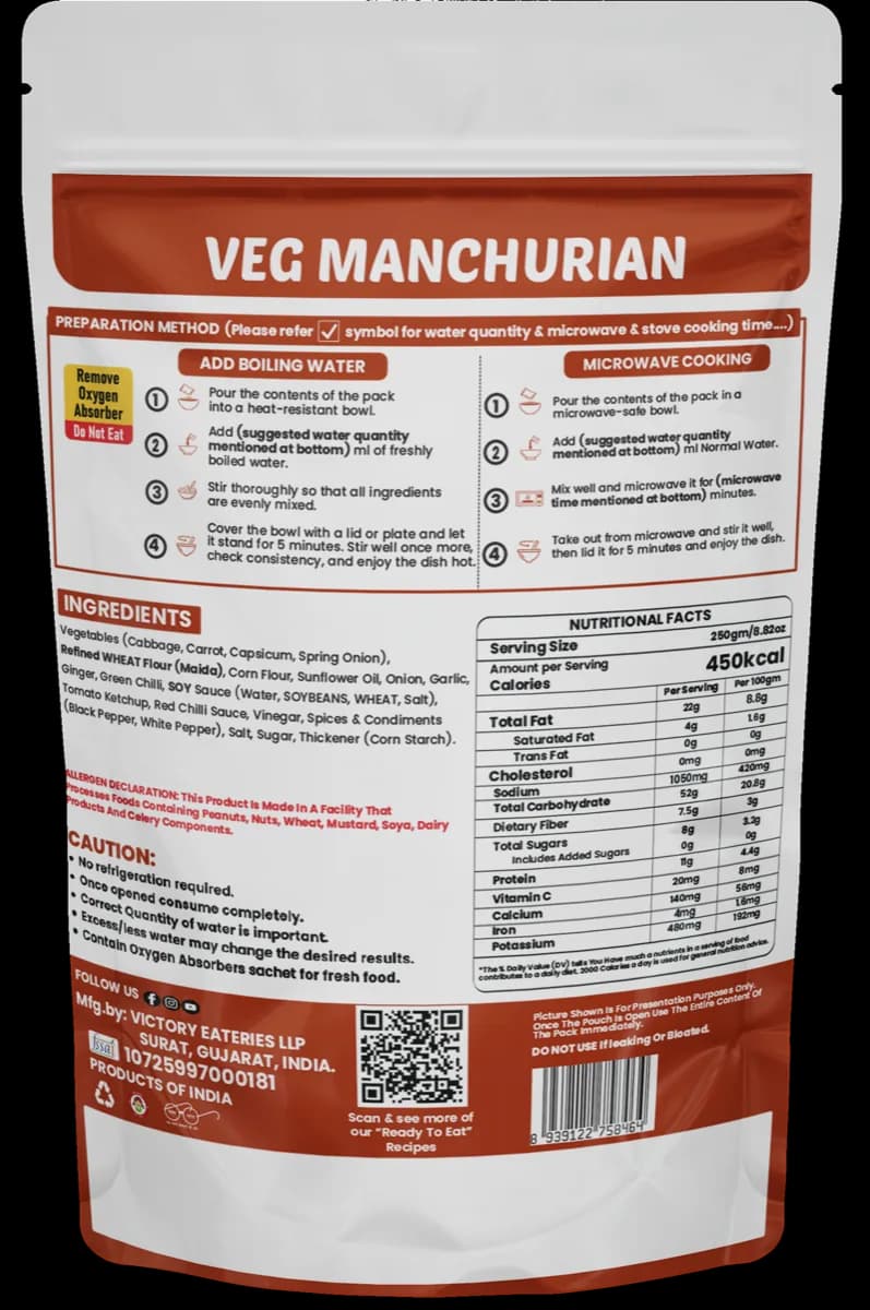 Veg Manchurian — back of pack