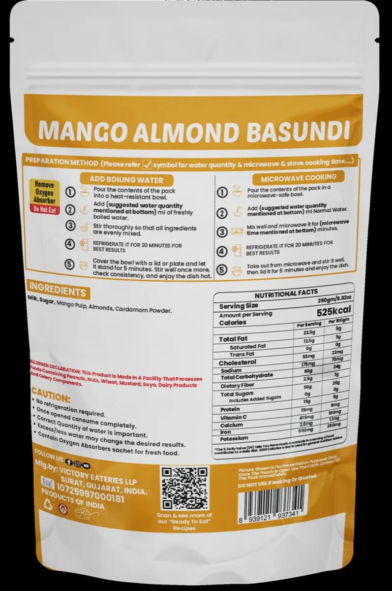Mango Almond Basundi — back of pack
