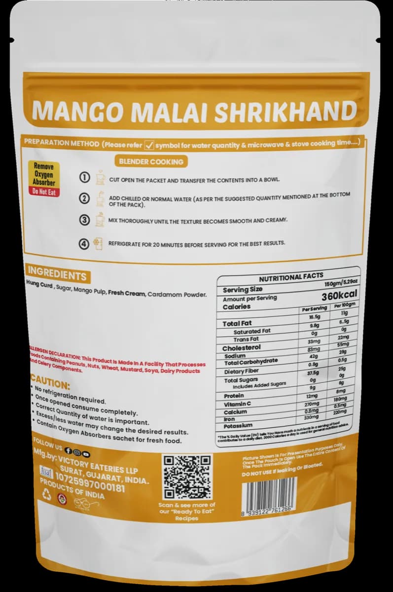 Mango Malai Shrikhand — back of pack