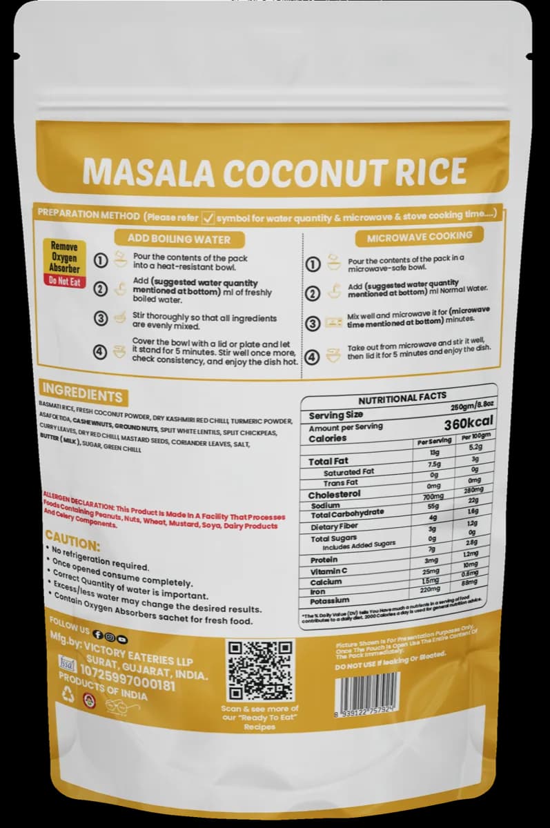 Masala Coconut Rice — back of pack