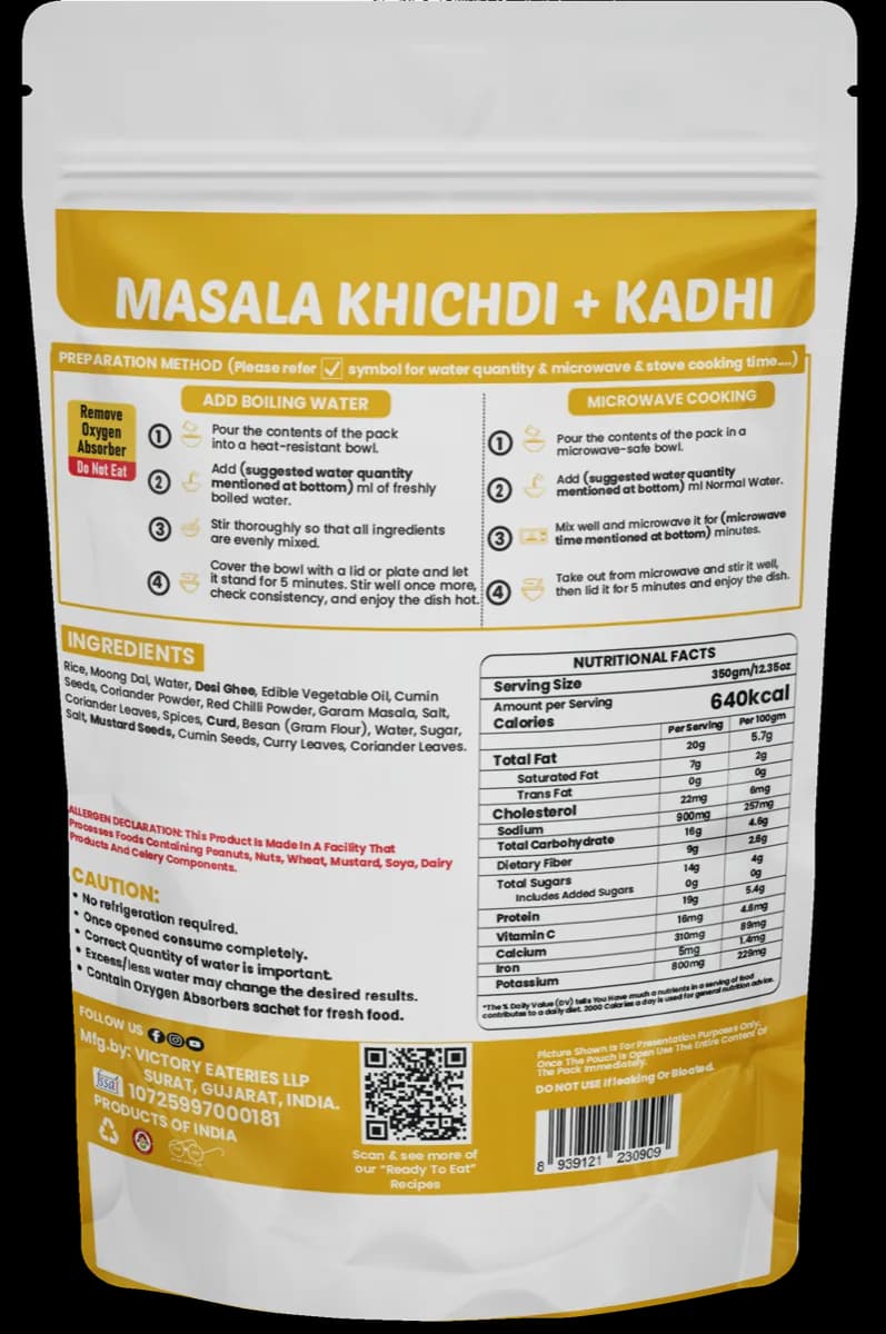 Masala Khichdi + Kadhi (Jain) — back of pack