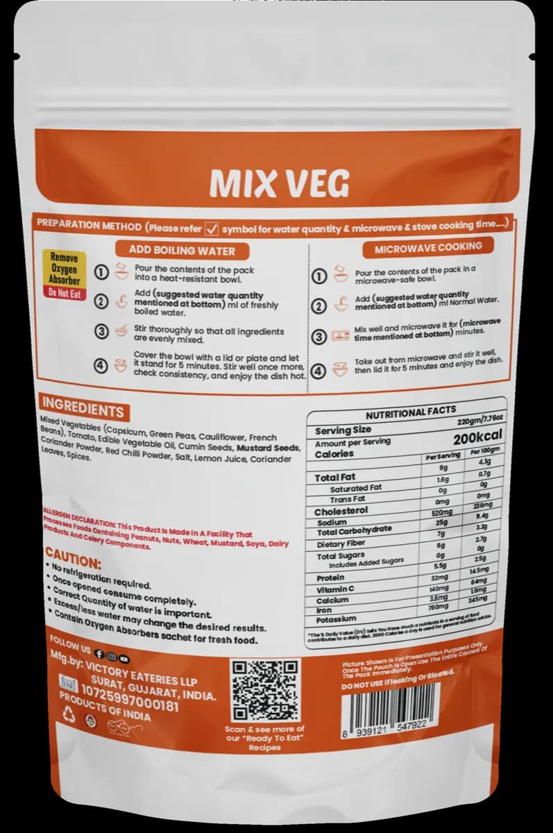 Mix Veg (Jain) — back of pack