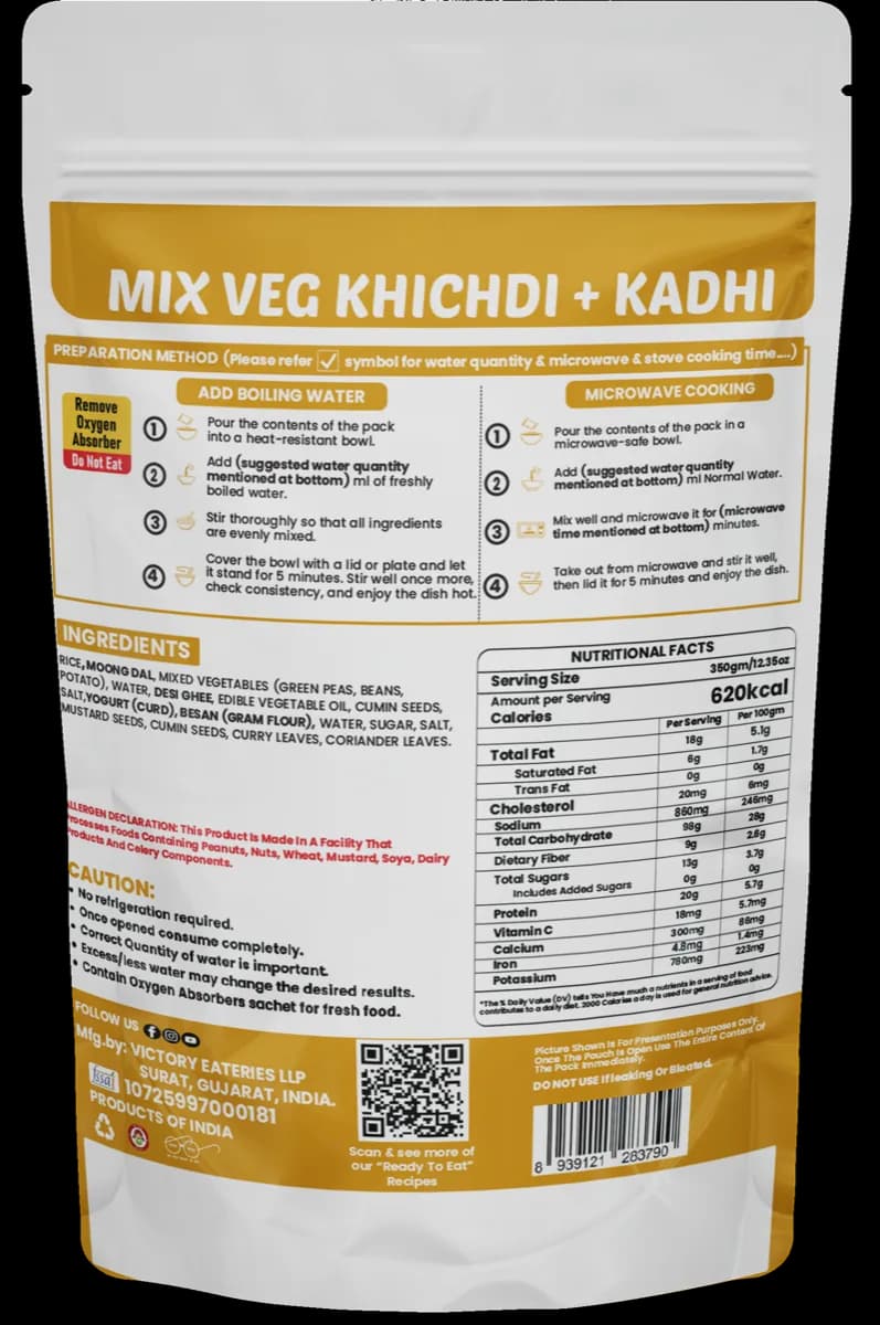 Mix Veg Khichdi + Kadhi (Jain) — back of pack