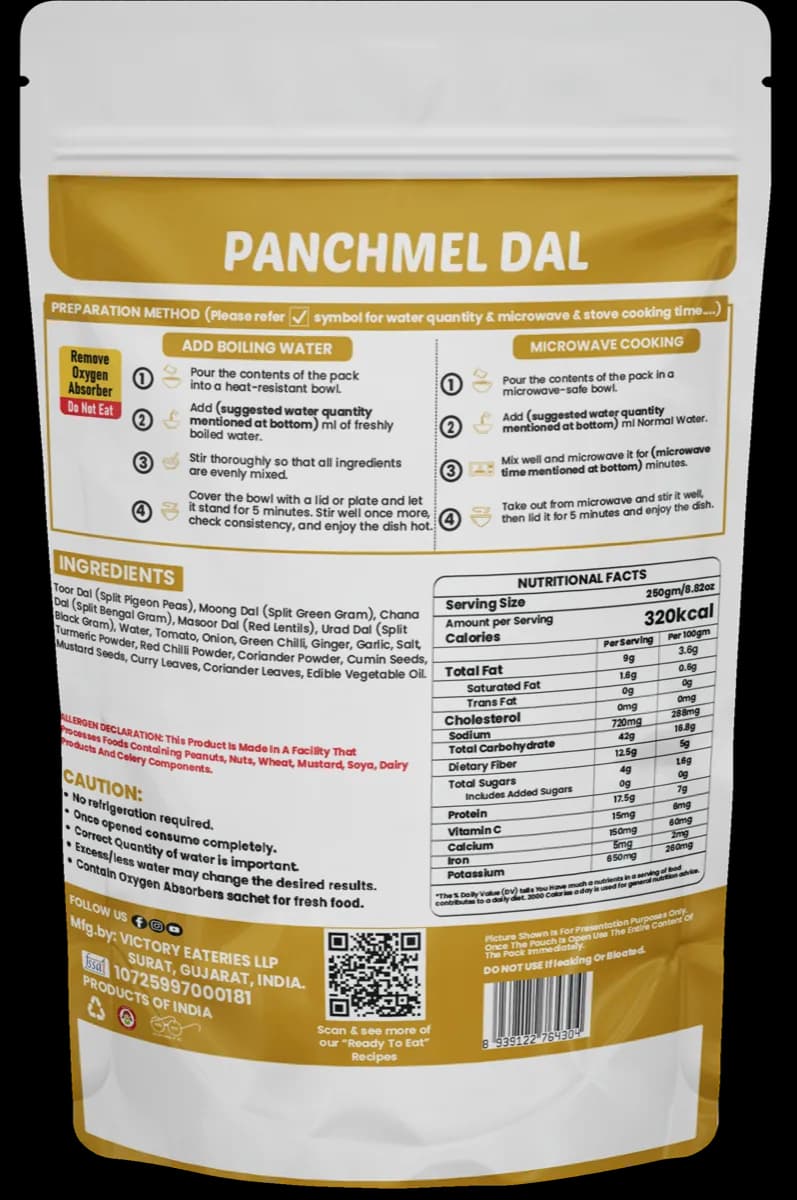 Panchmel Dal (Mixture of 5 Daals) — back of pack