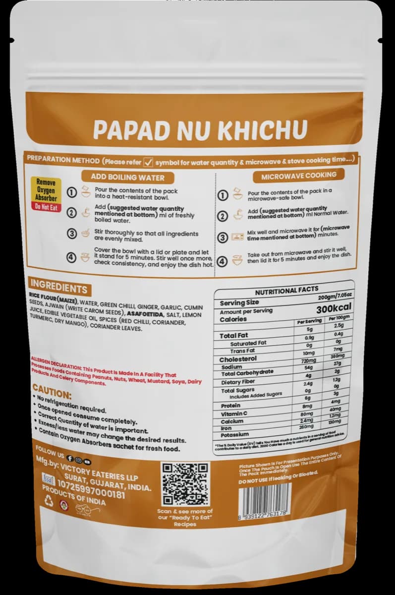 Papad Nu Khichu — back of pack