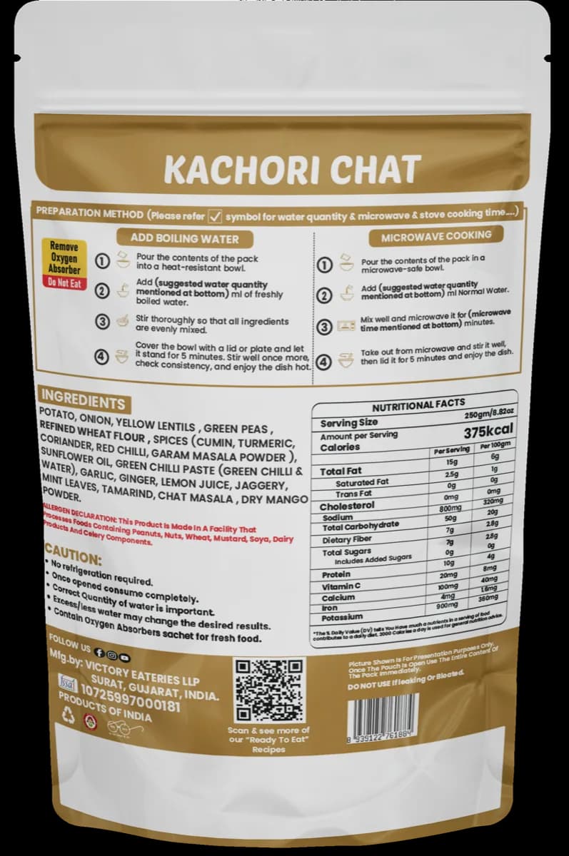 Ragda Kachori Chaat — back of pack