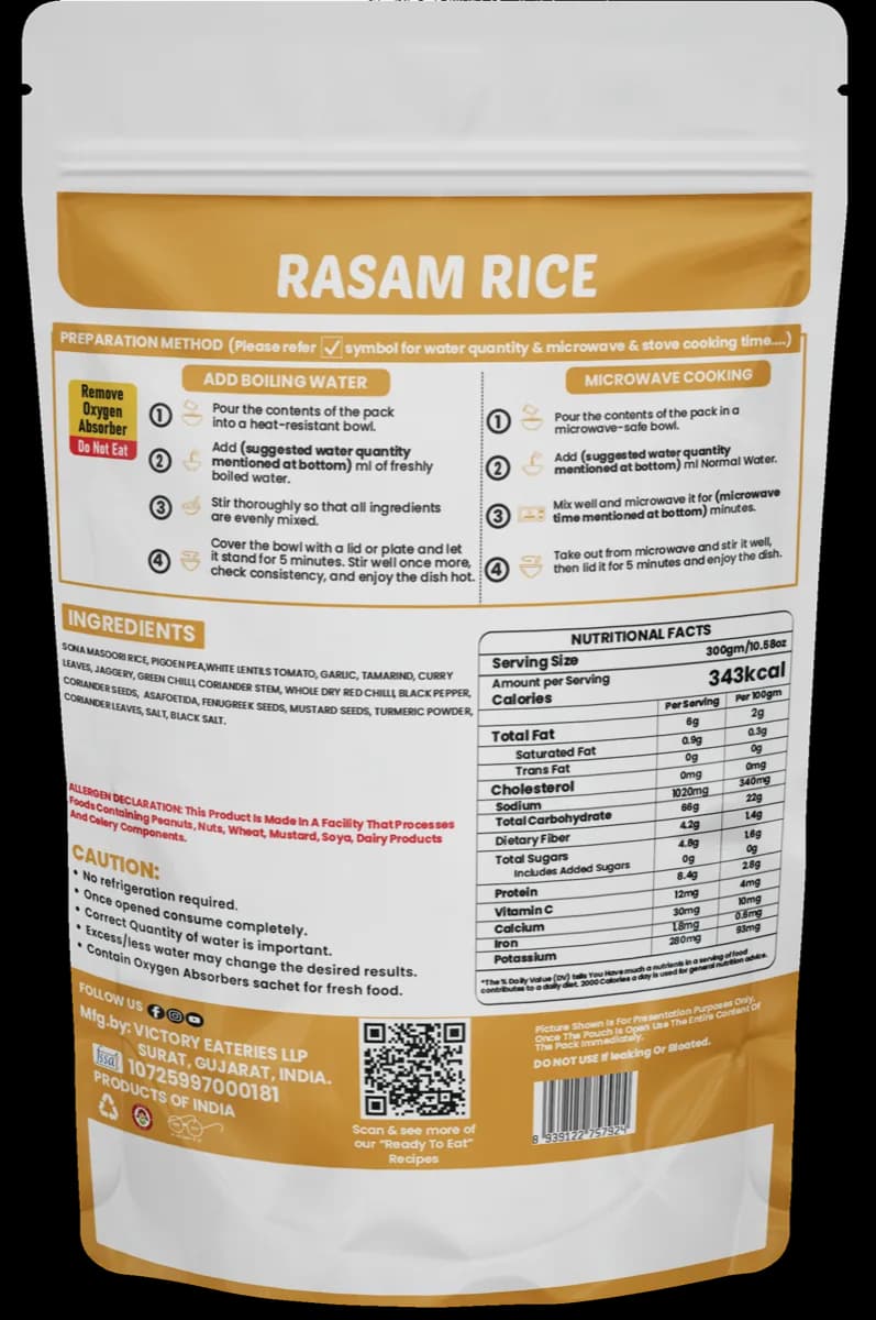 Rasam Rice — back of pack