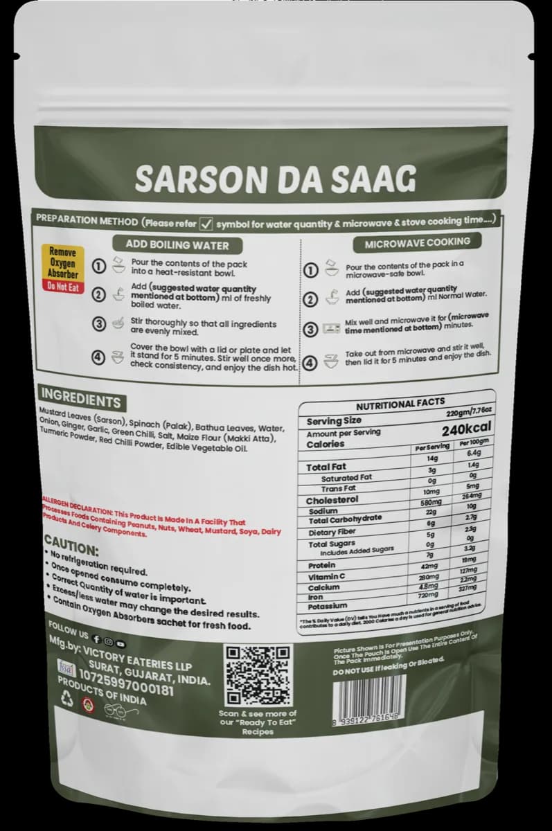 Sarson Da Saag — back of pack