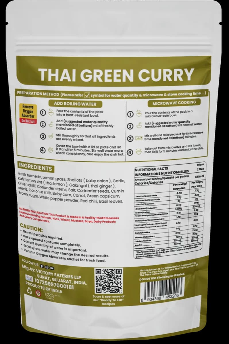 Thai Green Curry — back of pack