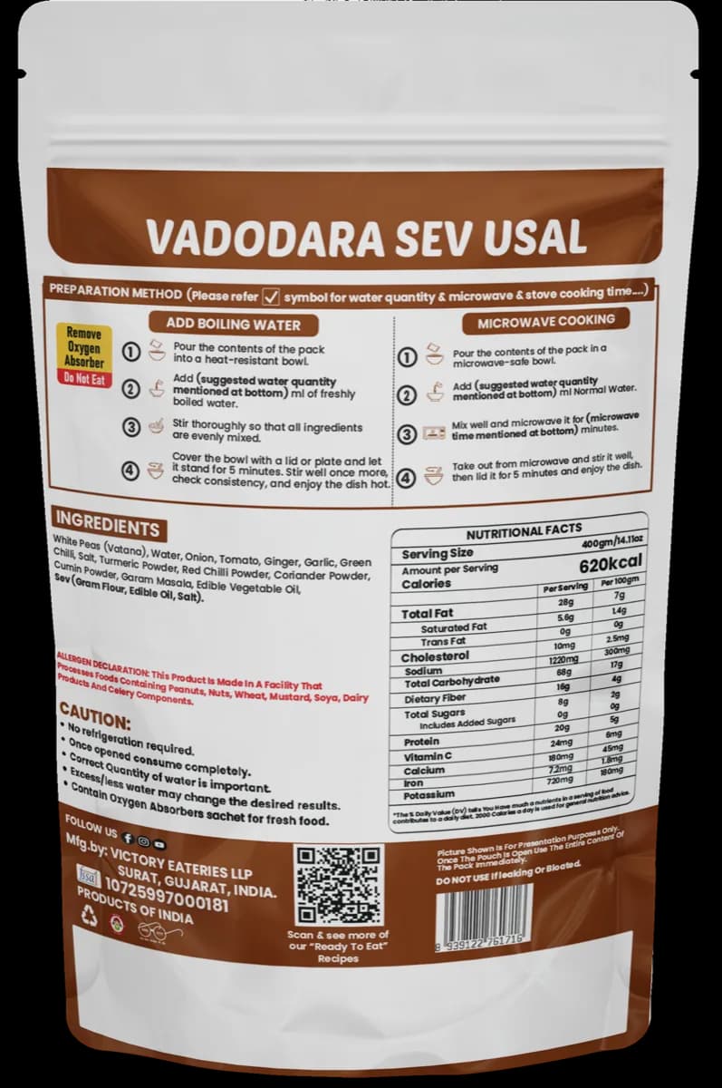 Vadodara Sev Usal — back of pack