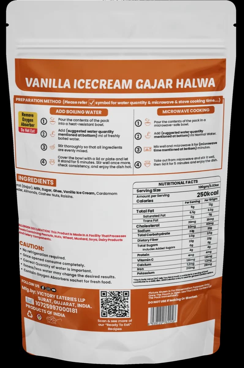 Vanilla Gajar Halwa — back of pack