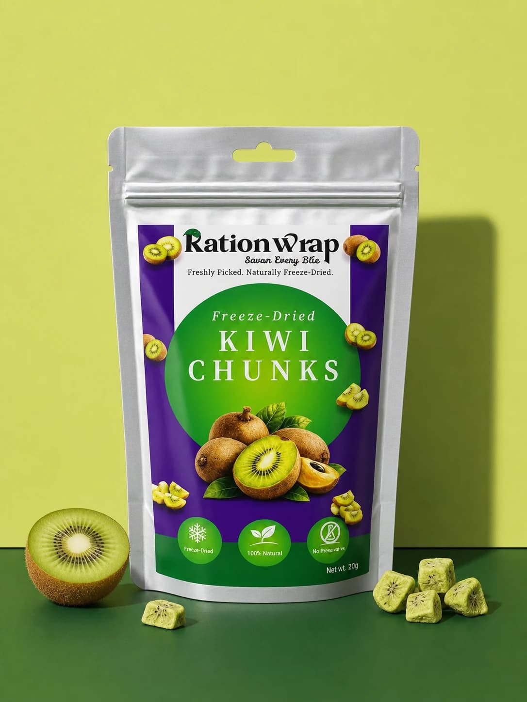 RationWrap Freeze-Dried Kiwi Chunks pouch