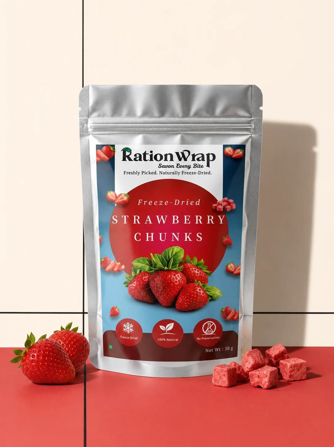 RationWrap Freeze-Dried Strawberry Chunks pouch