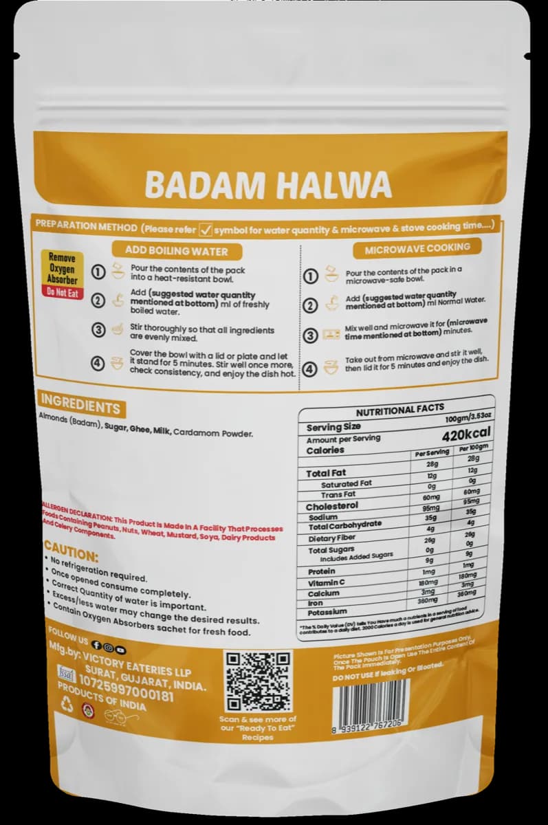 Badam Halwa — back of pack