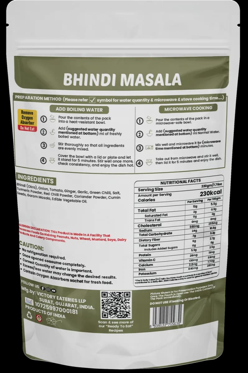 Bhindi Masala — back of pack