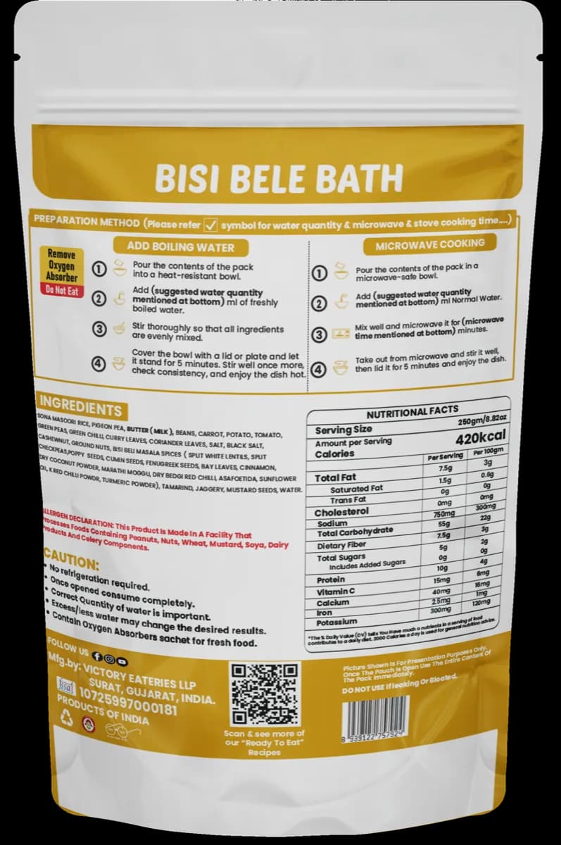 Bisi Bele Bhat — back of pack