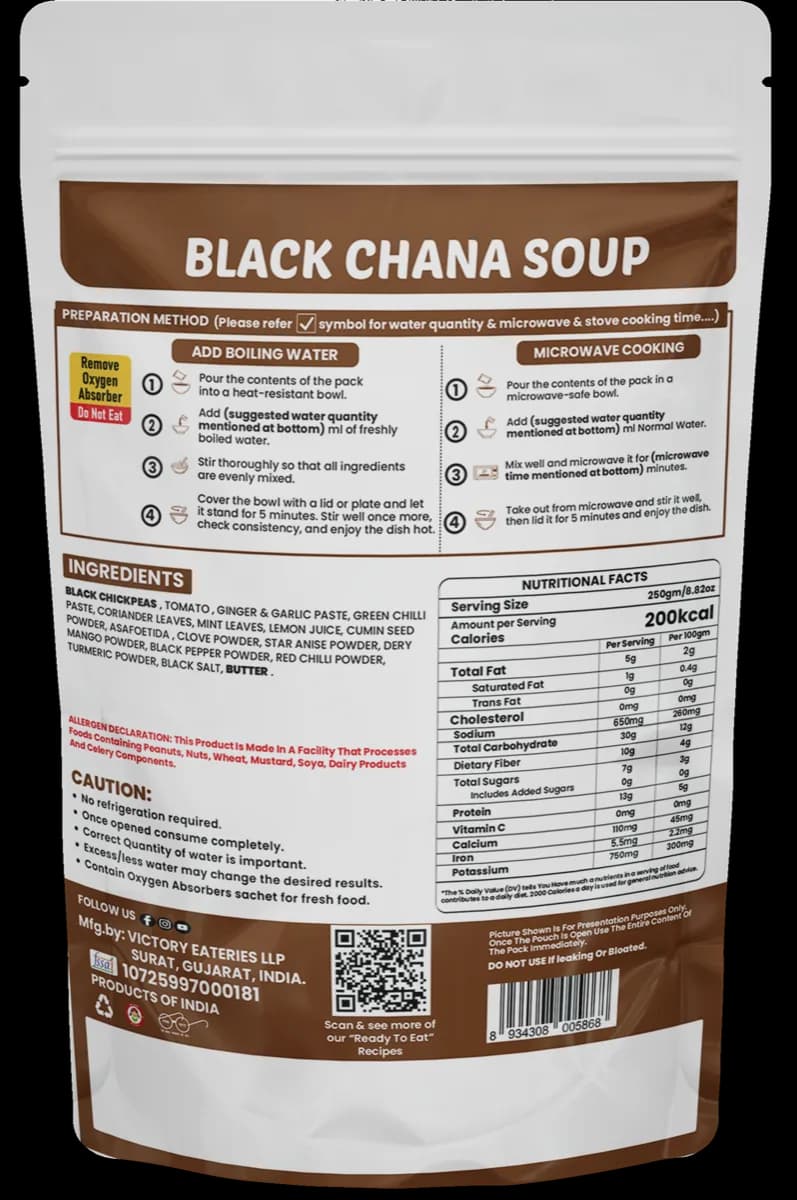 Black Chana Soup — back of pack