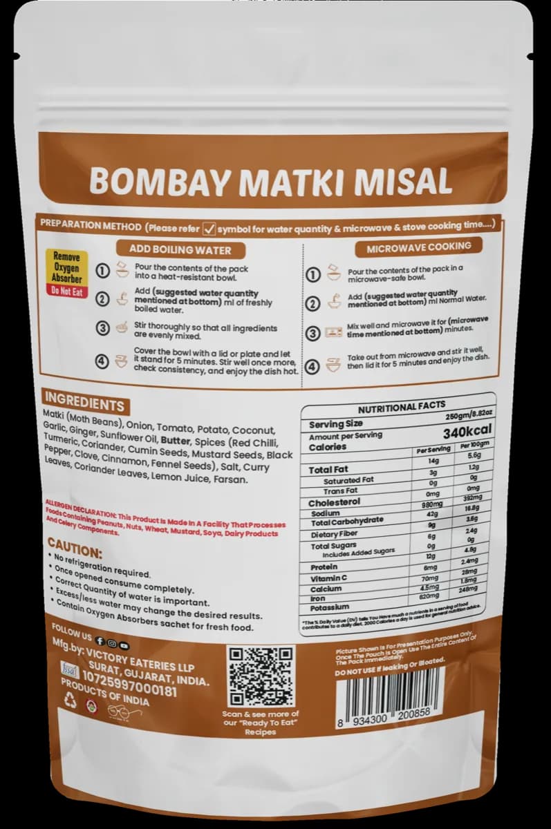 Bombay Matki Misal — back of pack