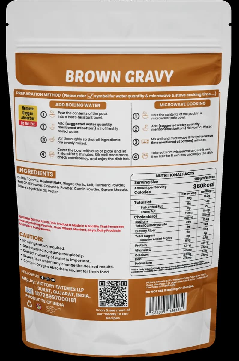 Brown Gravy (For Commercial Use) — back of pack