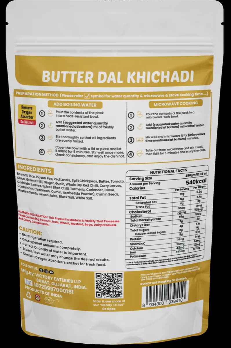 Butter Dal Khichdi — back of pack