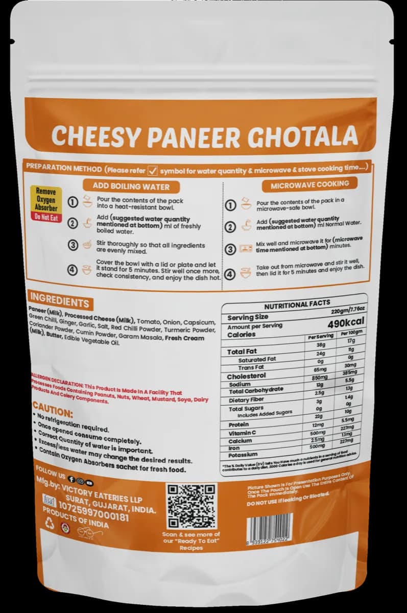 Cheese Paneer Ghotala — back of pack