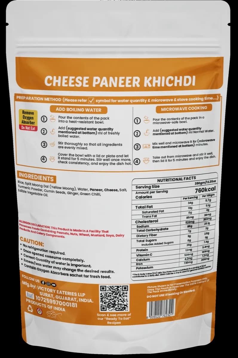 Cheese Paneer Khichdi — back of pack