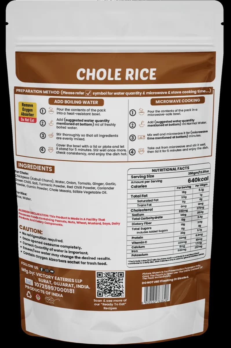 Chole Rice — back of pack
