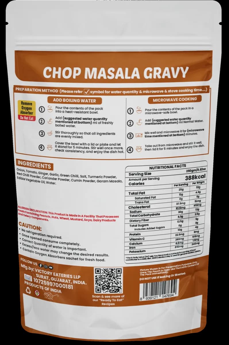 Chop Masala Gravy — back of pack