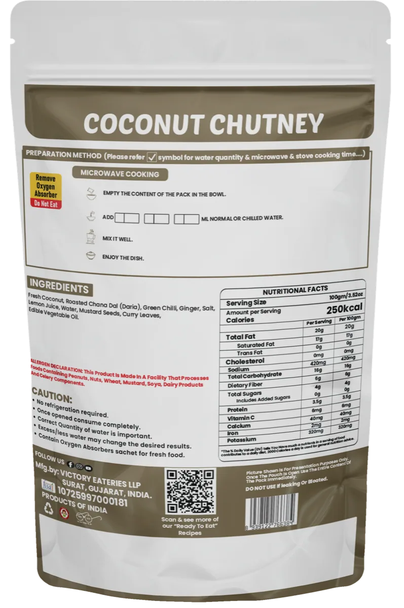 Coconut Chutney — back of pack